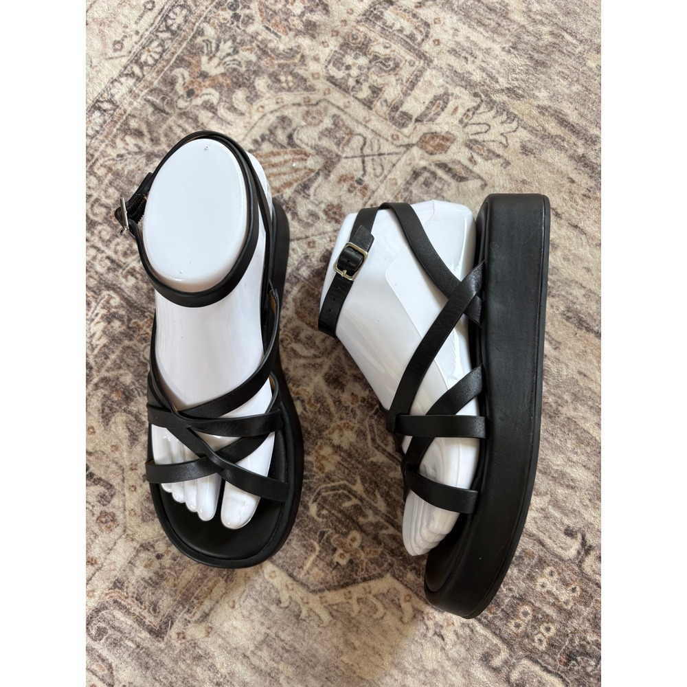 Madewell Womens Platform Strappy Sandals 5.5 Black Leather Chunky Minimalist